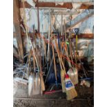 (30+/-) Shovels, Brooms, & Other Stick Tools