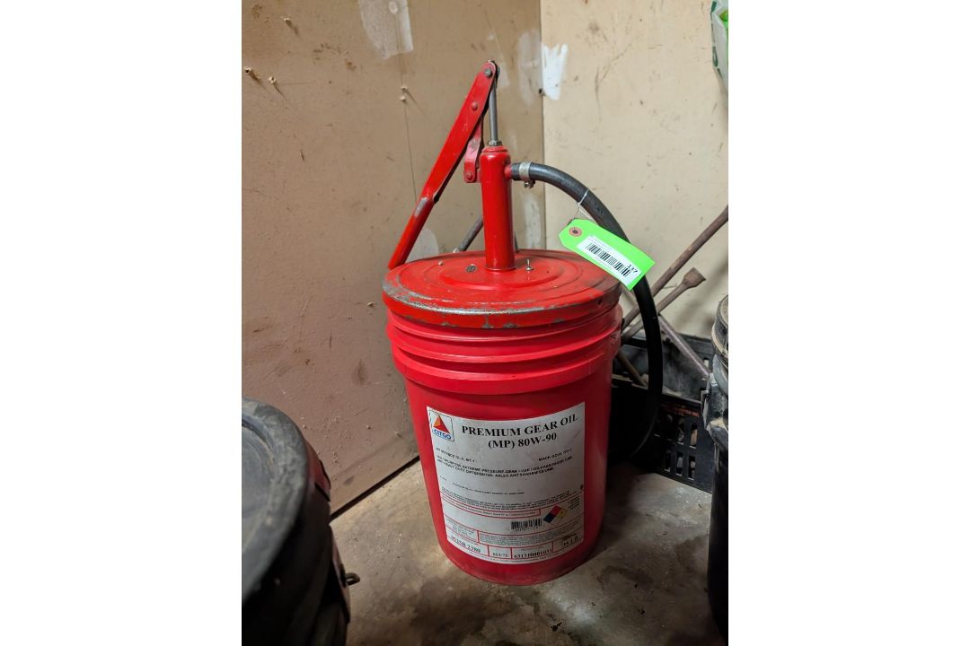 5 Gallon Pail Hand Pump w/ 3 Pails of Assorted Lubricants - Image 5 of 7