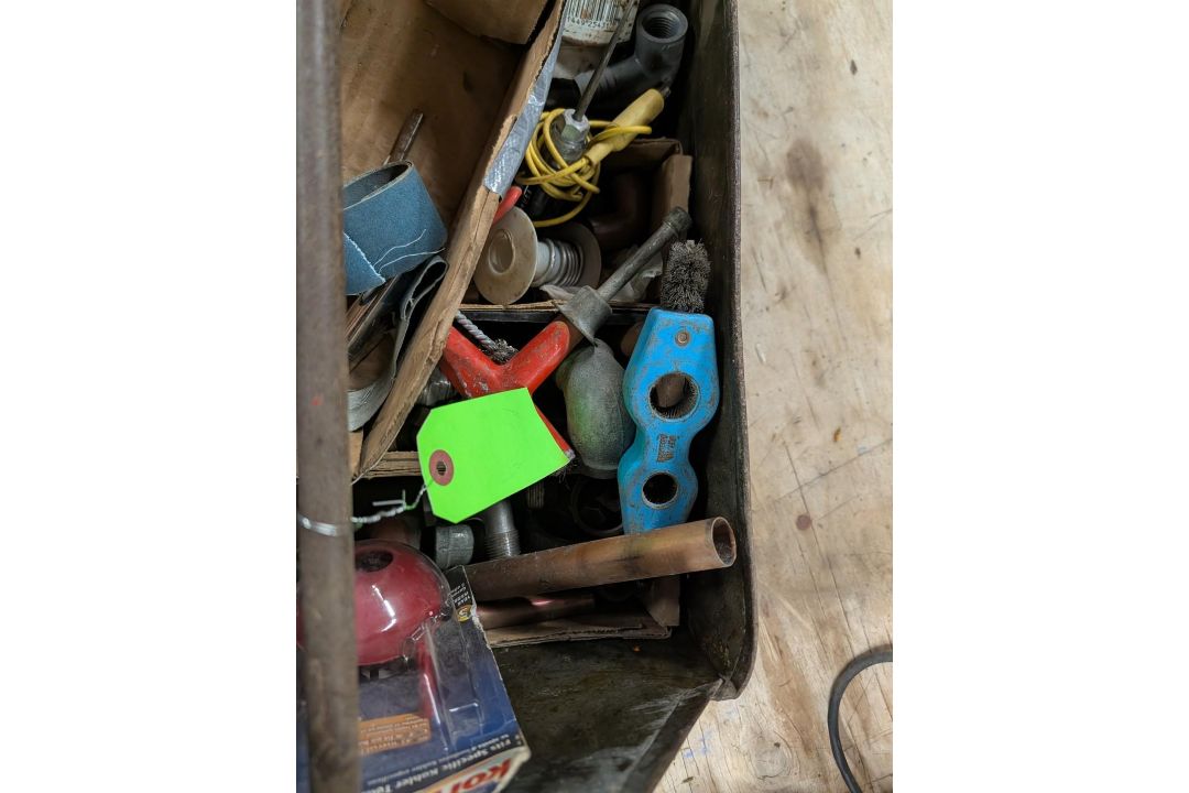 Shopmade Steel Tote w/ Assorted Plumbing Supplies - Image 7 of 8