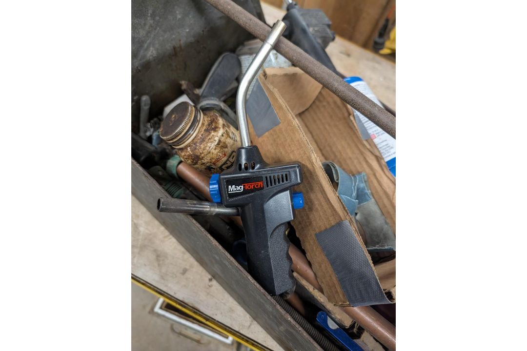 Shopmade Steel Tote w/ Assorted Plumbing Supplies - Image 3 of 8