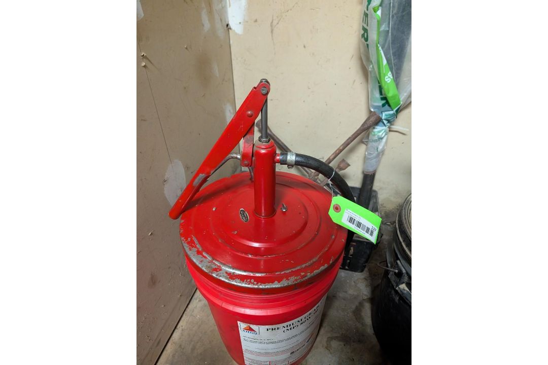 5 Gallon Pail Hand Pump w/ 3 Pails of Assorted Lubricants - Image 6 of 7
