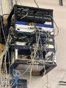 Cisco & Netgear Network Rack w/ 6 Devices & Multiple Ethernet Cables