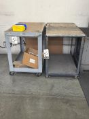(2) Industrial Utility Carts w/ Wooden Tops, Steel Frames, and Swivel Casters