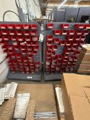 Industrial Fastener Storage Bin System w/ Red Bins, Double-Sided Racks
