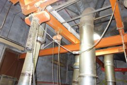 CM 1/2 TON ELECTRIC HOIST & (2) CM & YALE 1/2 TON CHAIN HOISTS W/ TROLLIES & RAIL