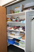 Lot - Office Supplies in (1) Closet, Including: Copy Paper, Shipping Labels, Envelopes, Staplers,Etc