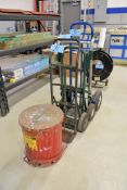 Lot - (3) 2-Wheel Hand Carts and (1) Rag Can
