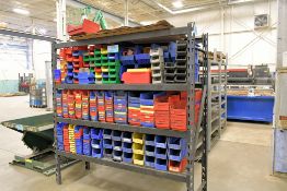 Lot - Plastic Parts Bins on (3) Shelves