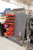 Lot - (1) 7-Tier Hanging Bin Rack and (1) Portable A-Frame Hanging Bin Rack with Bolts, Nuts, Etc.