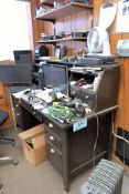 Lot - (2) Wood Desks with (1) Hutch, (1) 4-Drawer Legal Size File Cabinet, Etc.