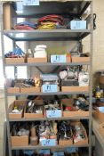 Lot - Various Safety Supplies and Hand Tools in (16) Boxes on (4) Shelves, Including: Gloves, Etc.
