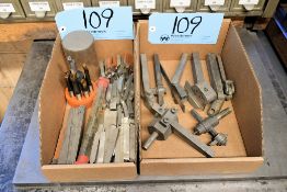 Lot - Lathe Cutoff Holders, Knurl, End Mill Holders and Tool Bits in (2) Boxes