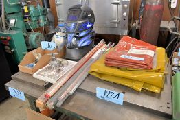 Lot - Welding Supplies, Including: Welding Helmets, Welding Screens, Welding Rod, Regulator, Etc.