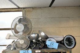 Lot - Lights and Desk Fans on (1) Shelf