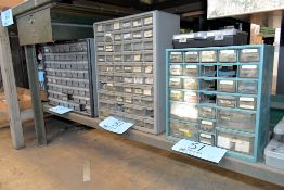 Lot - (1) 62-Drawer, (1) 56-Drawer and (1) 23-Drawer Plastic Bin Organizer Cabinets with Bolts, Etc.