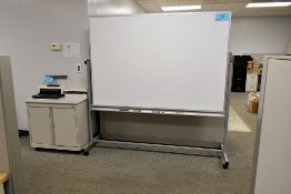 Lot - (2) Tables, (1) 2-Door Cabinet and (1) Portable Dry Erase Board