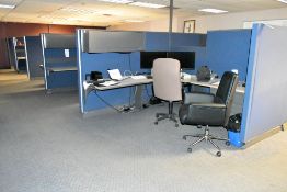 12-Station Cubicle Partition Work System with Desks and Overhead Cabinets