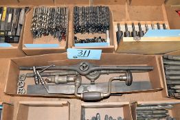 Lot - Tap Handles, Die Handles, Dies and Hand Drill in (1) Box