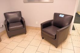 Lot - (3) Leather Chairs and (1) Glass Table