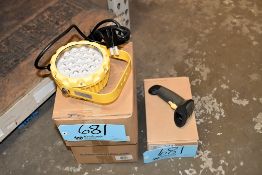 Lot - (2) LED Lights and (1) Symbol Barcode Scanner with Case Boxes