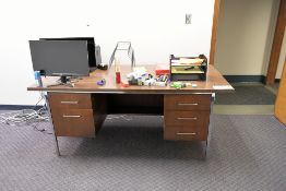 Lot - (1) Desk, (1) 2-Drawer Cabinet, (2) LCD Monitors, Etc.