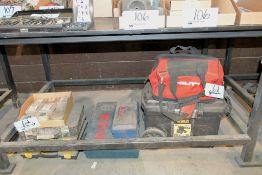 Lot - (1) DeWalt 15-Gallon Portable Tool Tote, (1) Hilti Tool Bag, (1) Bosch Tool Case, Etc.