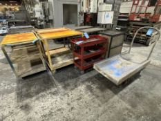 Lot - (6) Various Steel Shop Carts, (1) Flat Bed Cart and (1) Portable 2-Drawer Cabinet in (1) Group