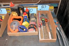 Lot - Tape Measures, Rulers, Combination Squares and Straight Line Markers in (2) Boxes with Levels