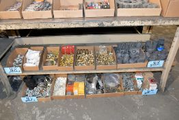 Lot - PVC Tees, PVC Unions, PVC Elbows, Brass Fittings and Ball Valves in (8) Boxes on (1) Shelf