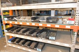 Lot - Hex Head Bolts, Allen Head Capscrews, Nuts and Washers with Bins on (3) Shelves