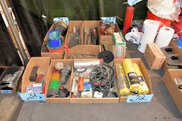 Lot - Various Hand Tools in (10) Boxes, Including: Funnels, Brushes, Wheel Dresser, Rivet Tool, Etc.