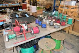 Lot - (24) Spools of Wire with Holder on (1) Table