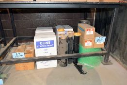 Lot - Stretch Wrap, Uline Red Shipping Tags and Bubble Wrap Under (1) Table