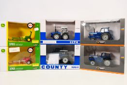Britains and Universal Hobbies - Six 1:32 scale models comprising Ford TW 30 4x2 Tractor - 1979 #