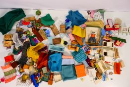 Dolls House Furniture - A collection of furniture and accessories including wooden tables and