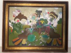 GMINDER, KURT (1949) 'Surreale Landschaft', Öl auf Holz. Mid-Century. Deutschland, Unsigniert ohne 