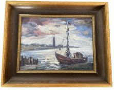 Unleserlich signiert, Öl auf Leinwand, "Fischerboot",1969, signiert und datiert, wohl Deutschland.