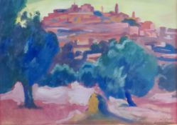 SCHENK, ALOIS (1888 - 1949). "Abendstimmung Bethlehem - Hirtenfeld" 1930, Tempera auf Papier. BETHL
