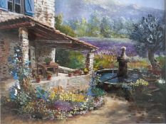 VINCENT.Mixed Media, Öl 'Finca am Brunnen'. Kunst nach 1945. signiert
