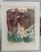 FEUSI, ALEXANDRA, Aquarell, 'Carneval Venedig, Il Bajazzo', 1984