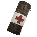 WW2 German Medics Gas Mask Canister. A standard 1942 Dated Wehrmacht Gas Mask Can with a Red Cross