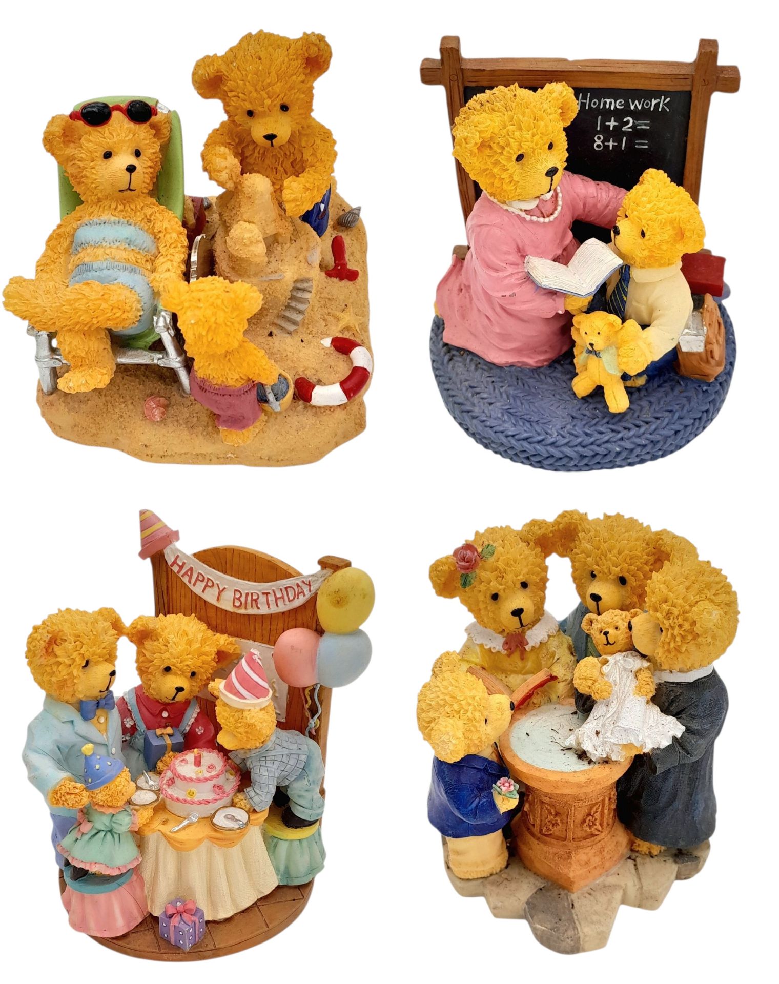 A nice vintage collection of 9x bear figurines, telling the meaningful life story of the family bear - Image 4 of 5
