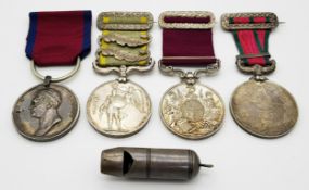 Waterloo & Crimean Medal Group with Whistle. This unusual medal group is unresearched as to why they