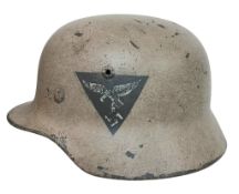 WW2 Luftwaffe M35 Helmet with early single decal and liner. Painted in Africa Corps desert colour.