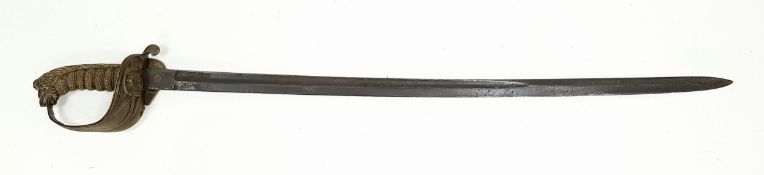 An Antique British Naval Sword. 90cm Length. Stamped to Blade ‘Proved with stamp in circle’. UK