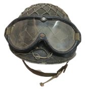 Falklands War Veteran Bring back- Argentinian Helmet with Netting, Liner & Googles. This helmet is a
