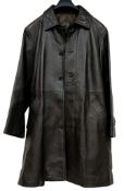Balenciaga Gentleman’s Brown Lambskin Leather Coat with Belt. A dark brown lambskin leather coat