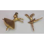 Two 9K Yellow Gold Ballerina Charms/Pendants. 2.3g total weight. 2cm.
