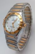 A Bi-Metal Omega Constellation Quartz Ladies Watch. Gold and stainless steel bracelet and case -