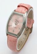 A JAGUAR WOMAN, PINK DIAL AND PINK LEATHER STRAP WATCH. IN FULL WORKING ORDER. NEW BATTERY FITTED